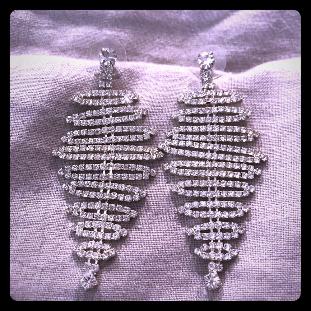 Rhinestone/silver cocktail earrings.